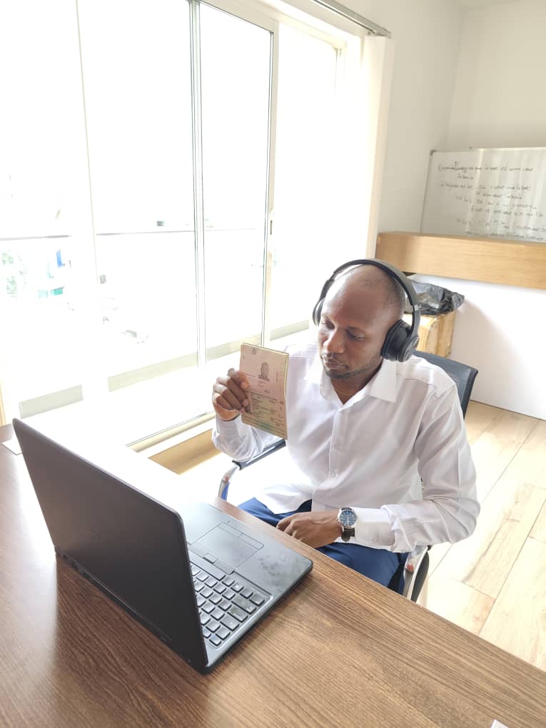 Student having a video call interview in our office