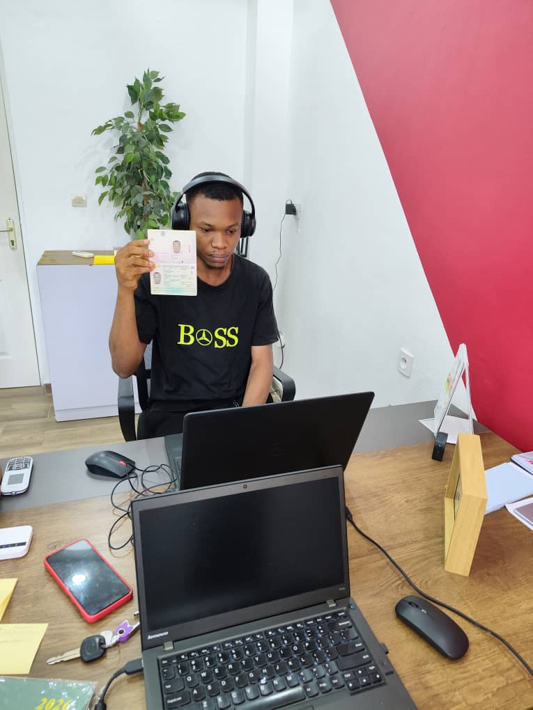 Student having a video call interview in our office